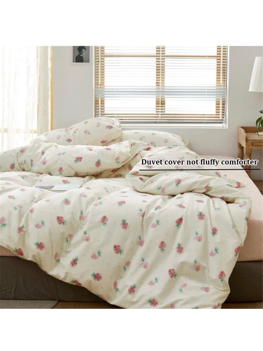 100% Cotton Queen Strawberry Print Cotton Bedding Duvet Cover Set-EUC - Picture 9 of 11